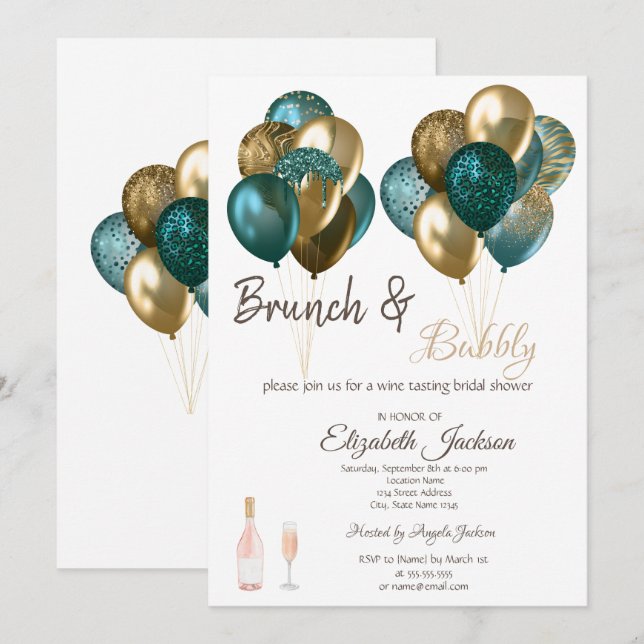 Invitation Brunch et Bulles Élégantes : Réception de Mariage (Devant / Derrière)