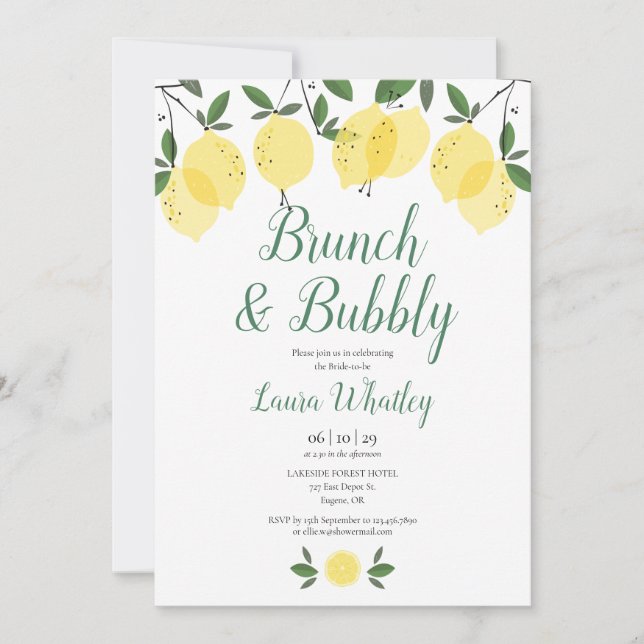 Invitation Brunch et Bulles Fête de Mariage Thème Lemon (Devant)