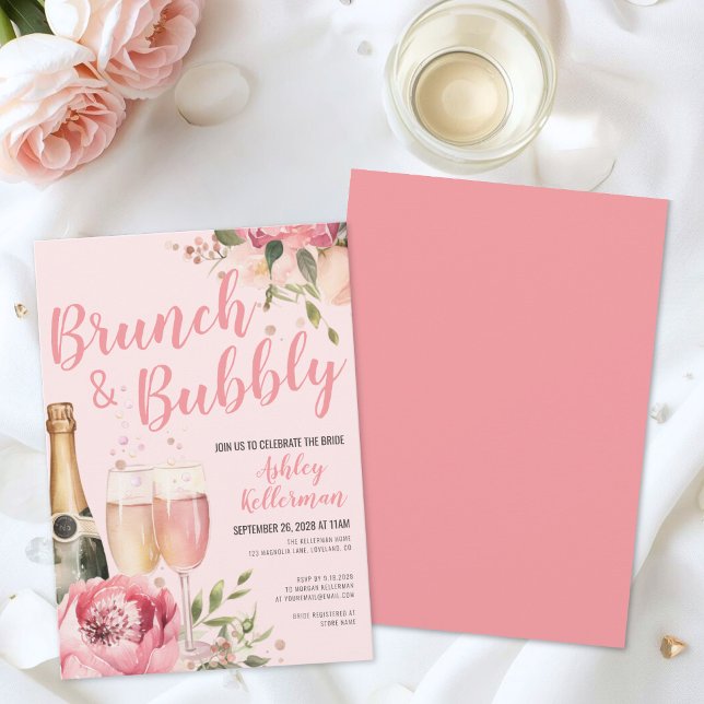 Invitation Brunch et Bulles Floral Fête de Mariage (Brunch And Bubbly Floral Bridal Shower Invitation)