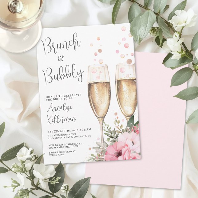 Invitation Brunch et Bulles Floral Fête de Mariage (Brunch And Bubbly Floral Bridal Shower Invitation)