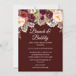 Invitation Brunch Et Champagne Burgundy Floral Réception De M