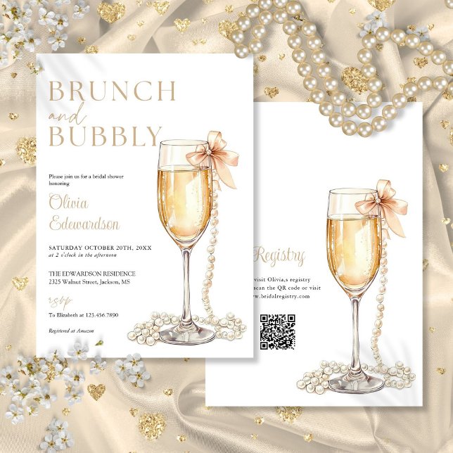 Invitation Brunch Et Champagne Pétillant Code QR Enterrement  (Brunch And Bubbly Champagne QR Code Bridal Shower Invitation)