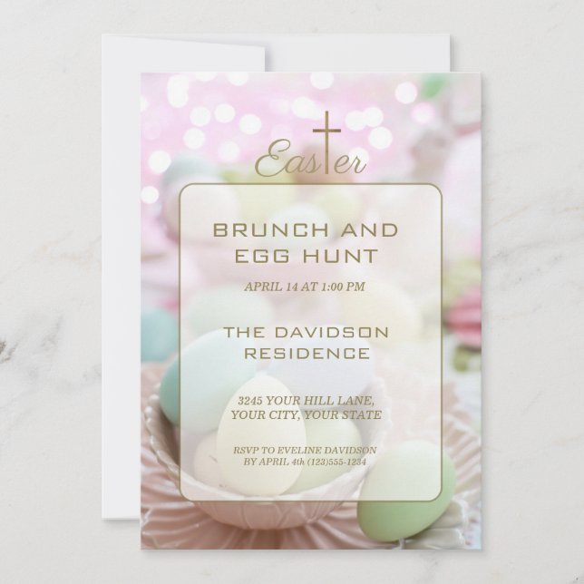 Invitation Brunch et chasse aux œufs rayures roses vertes (Devant)