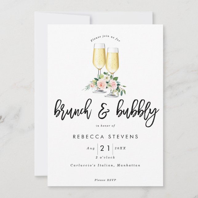 Invitation brunch et douche nuptiale florale rose pétillante (Devant)