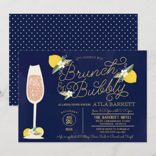 Invitation Brunch et Fête de la mariée pétillante de bleu