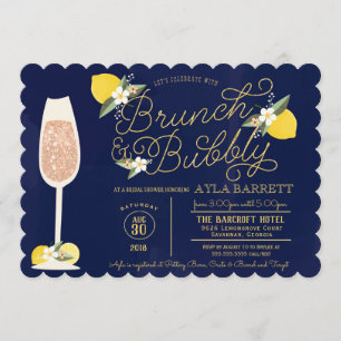 Invitation Brunch et Fête de la mariée pétillante de bleu