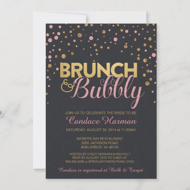 Invitation Brunch et Fête de la mariée pétillante de tableau (Devant)