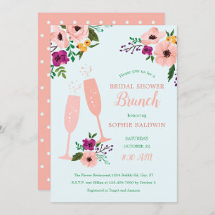 Invitation Brunch et Fête de l'mariée de mousseux et de fleur