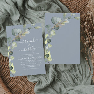 Invitation Brunch et Fête des mariées bleu Bubbly Dusty