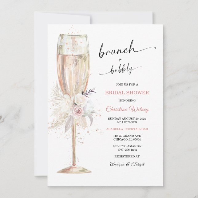 Invitation Brunch et Fête des mariées Bubbly (Devant)