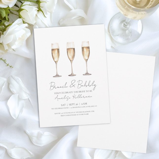 Invitation Brunch Et Fête des mariées Bubbly (Modern Brunch And Bubbly Minimal Bridal Shower Invitation)