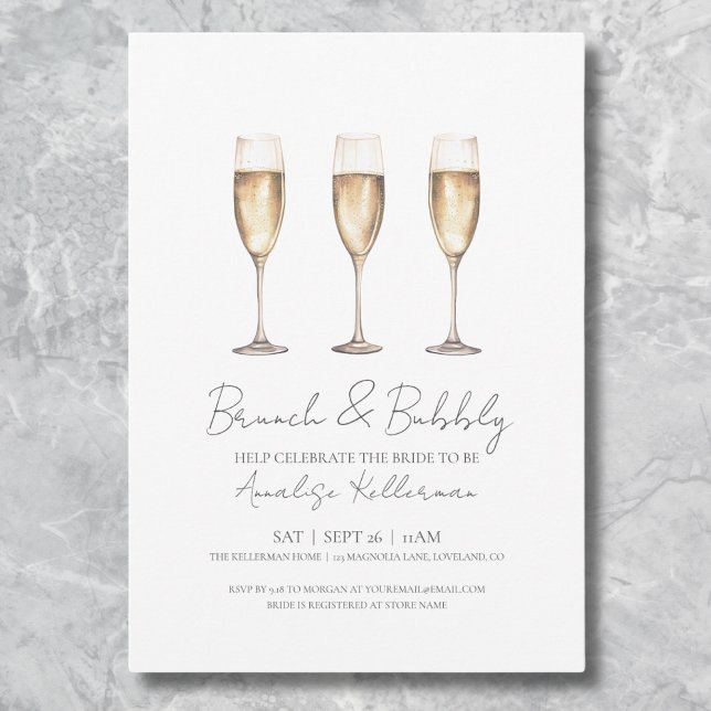 Invitation Brunch Et Fête des mariées Bubbly (Modern Brunch And Bubbly Minimal Bridal Shower Invitation)