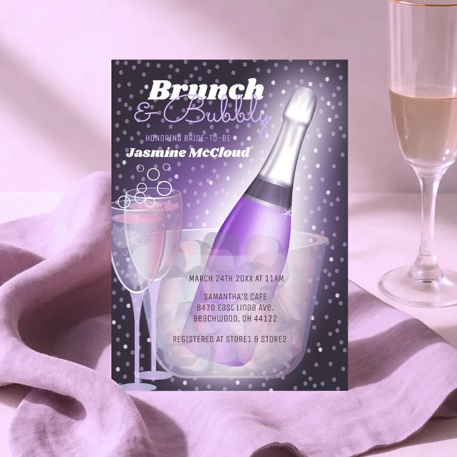 Invitation Brunch et Fête des mariées Bubbly (Purple Sparkles Brunch and Bubbly Bridal Shower Invitation)