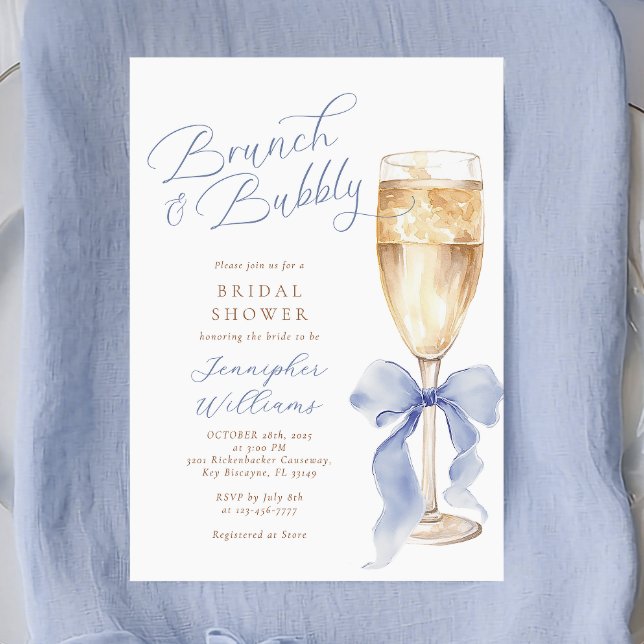 Invitation Brunch et Fête des mariées Bubbly Blue Bow (Créateur téléchargé)