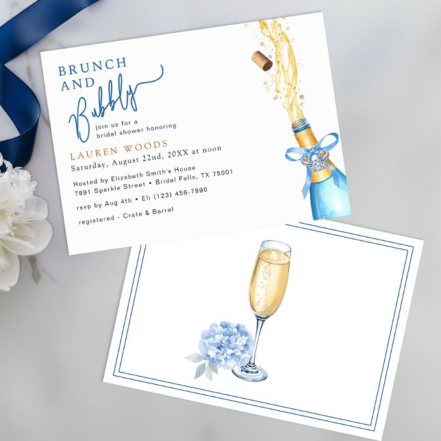 Invitation Brunch et Fête des mariées Bubbly Blue Champagne P (Bridal Brunch Invite)
