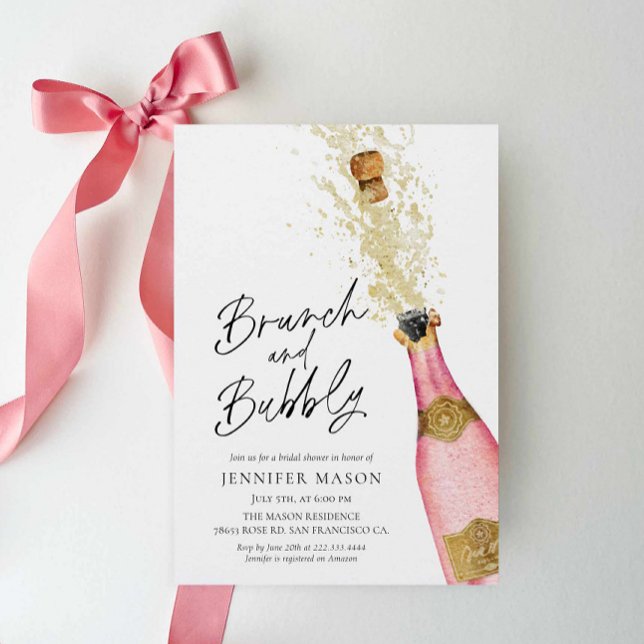 Invitation Brunch et Fête des mariées Bubbly Champagne Invita (Pink Brunch and Bubbly Bridal Shower Invitation)