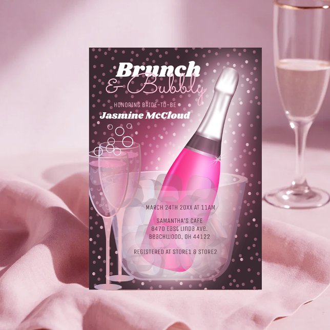 Invitation Brunch et Fête des mariées Bubbly Champagne rose (Brunch and Bubbly Bridal Shower Pink Champagne Invitation)