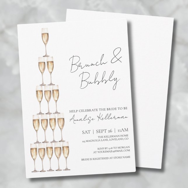 Invitation Brunch Et Fête des mariées Bubbly Élégante (Brunch And Bubbly Elegant Bridal Shower Invitation)