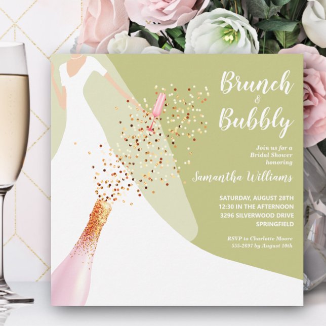 Invitation Brunch et Fête des mariées Bubbly Green (Créateur téléchargé)