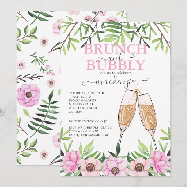 Invitation Brunch et Fête des mariées Bubbly Personnalisé (Devant / Derrière)