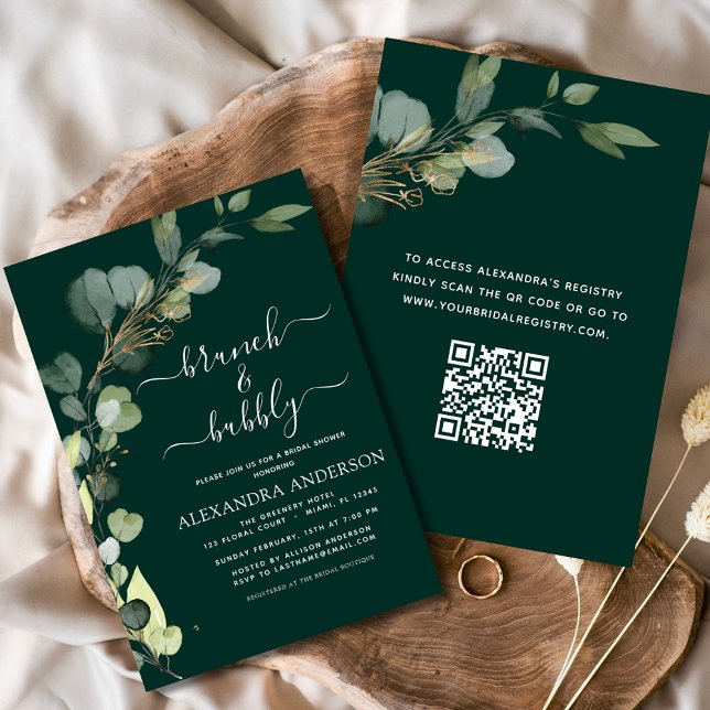 Invitation Brunch et Fête des mariées bulle QR Code Eucalyptu (Créateur téléchargé)