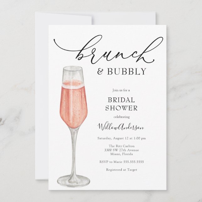 Invitation Brunch et Fête des mariées champagne Bubbly (Devant)