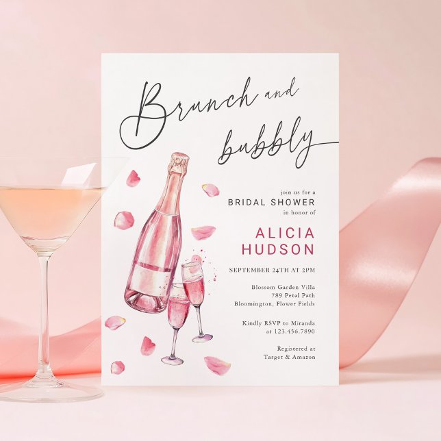 Invitation Brunch Et Fête des mariées Champagne Rose Bubbly (Créateur téléchargé)