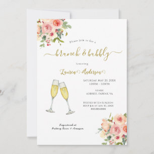 Invitation Brunch Et Fête des mariées Florale Bubbly