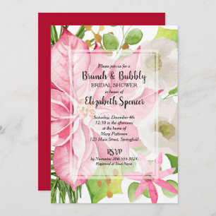 Invitation Brunch et Fête des mariées florale de Noël Bubbly