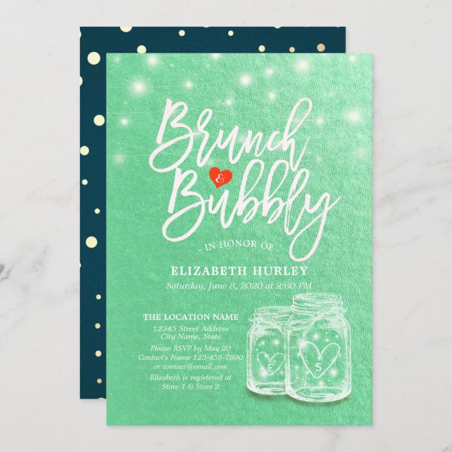 Invitation Brunch et Fête des mariées mousseuse Mason Jar Ver (Devant / Derrière)