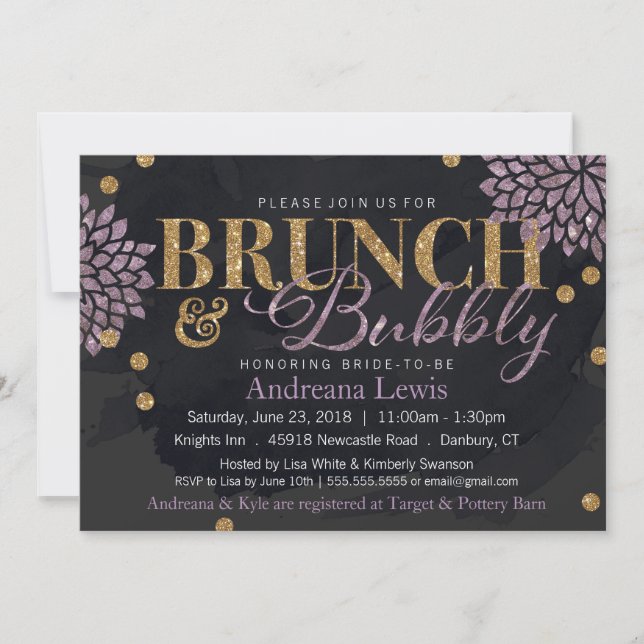 Invitation Brunch et Parties scintillant Bubbly Aquarelle dou (Devant)