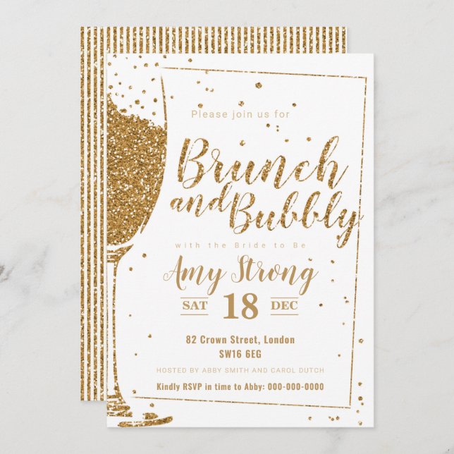 Invitation Brunch et parties scintillant en or Bubbly avec do (Devant / Derrière)