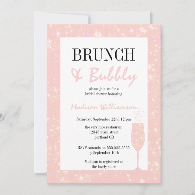 Invitation Brunch et Parties scintillant rose mousseuse Verre (Devant)