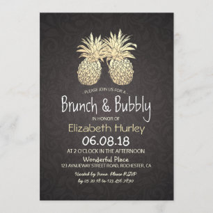 Invitation Brunch & Fête des mariées Bubbly Black Gold Ananas