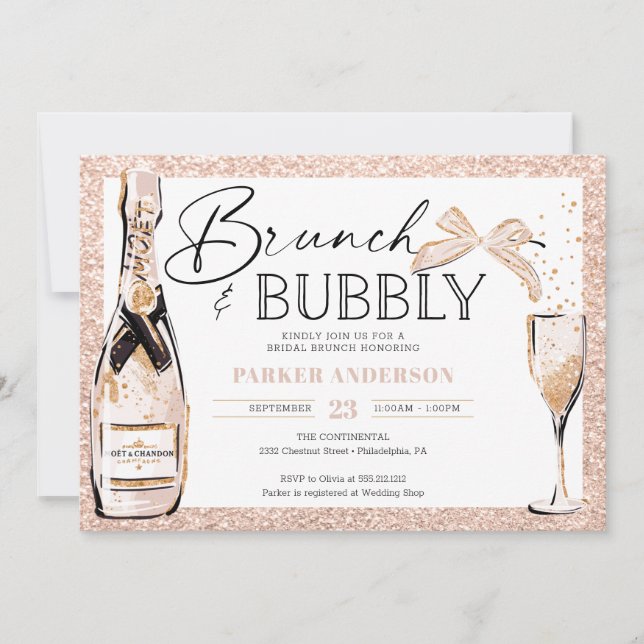 Invitation Brunch & Fête des mariées Bubbly Blush Gold (Devant)