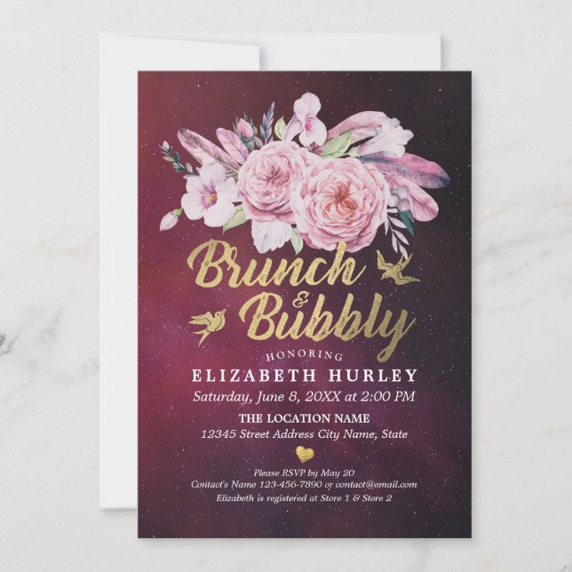 Invitation Brunch & Fête des mariées Bubbly Boho Floral Feath (Devant)