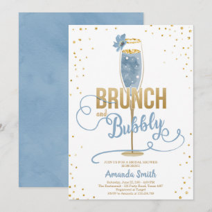 Invitation Brunch & Fête des mariées Bubbly Champagne d'or bl