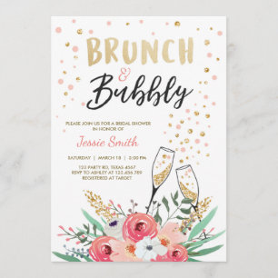 Invitation Brunch & Fête des mariées Bubbly Champagne d'or ro