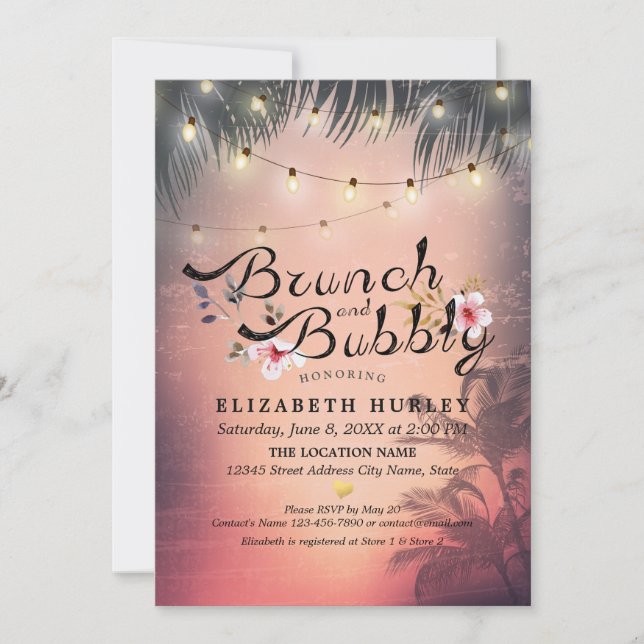 Invitation Brunch & Fête des mariées Bubbly Summer Beach Palm (Devant)