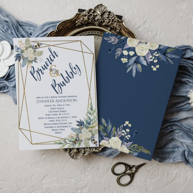 Invitation Brunch & Fête des mariées Florale Bleue (Créateur téléchargé)