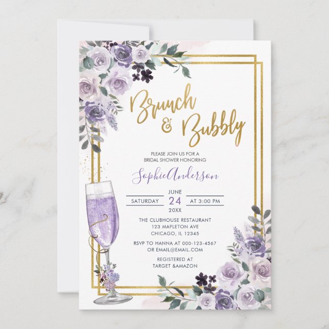 Invitation Brunch Fleur Lilac Violet Dusty Et Bubbly (Devant)