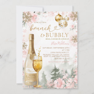 Invitation Brunch Flocons de Neige Roses et Champagne Pétilla