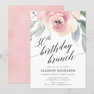 Invitation Brunch floral à 30e anniversaire de calligraphie
