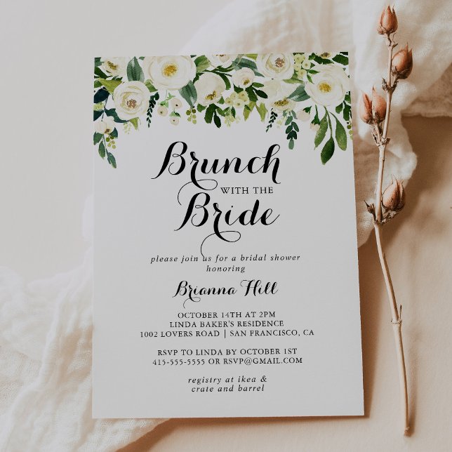 Invitation Brunch floral blanc verdoyant avec douche de marié (Créateur téléchargé)