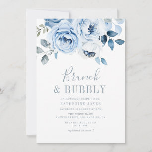 Invitation brunch floral bleu poussiéreux & mousseux