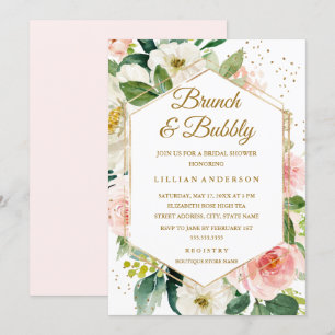 Invitation Brunch Floral Blush Or Et Fête des mariées Bubbly