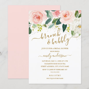 Invitation Brunch Floral Blush Or Et Fête des mariées Bubbly