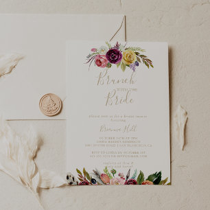 Invitation Brunch Floral Boho Or avec douche de mariée