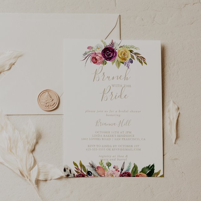 Invitation Brunch Floral Boho Or avec douche de mariée (Créateur téléchargé)