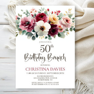 Invitation Brunch Floral Bourgogne 50e anniversaire